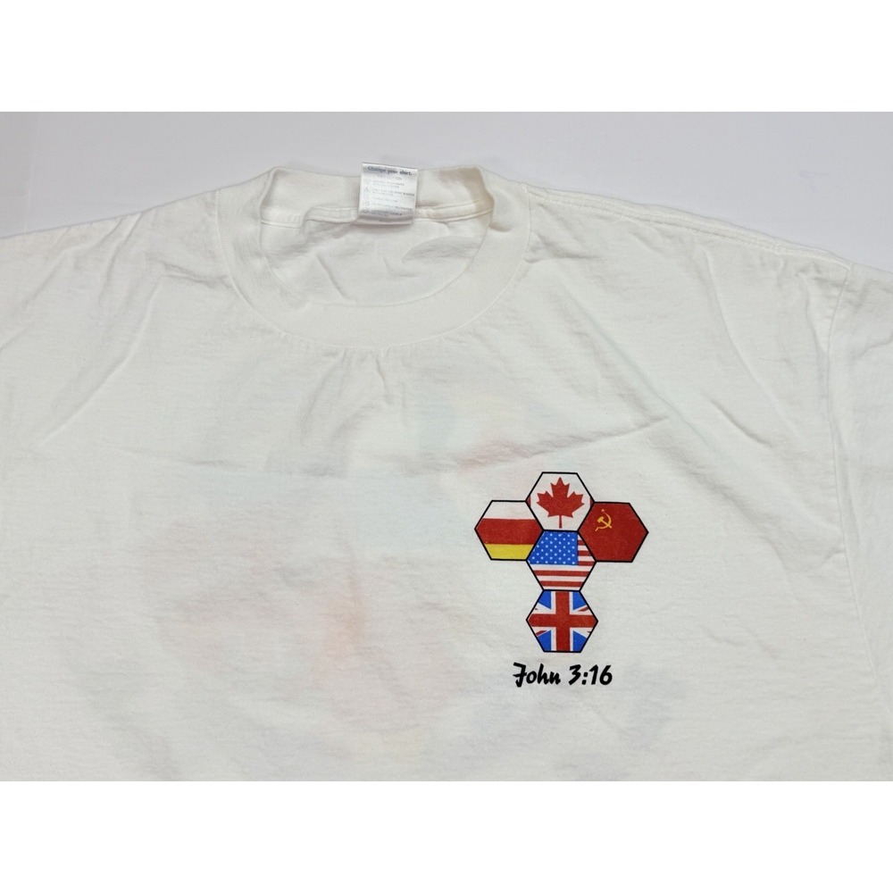 Vintage Delta Pro Weight John 3:16 World Soccer Flags T-Shirt XL USA Made - Picture 4 of 9